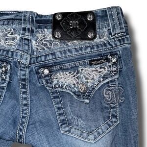 MISS ME Capri Jeans Women 26 Cuffed Low Rise Lace Rhinestone Gem Teen‎ JE5865P